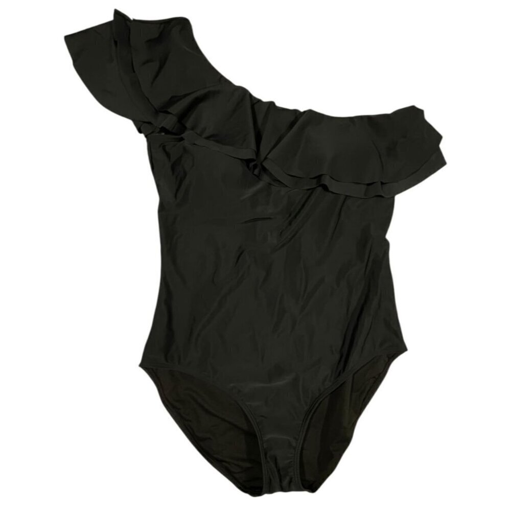 Hilor Black One Shoulder Ruffled One-Piece Swimsuit SIZE-14